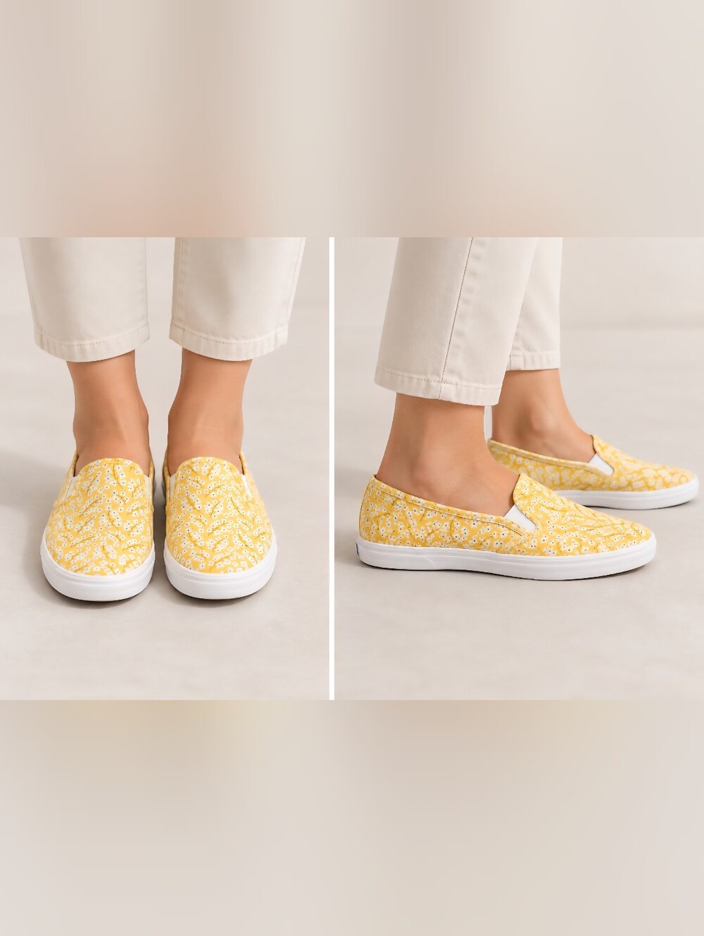 Keds Double Decker Slip-On Floral Sneakers Yellow/White Size 9